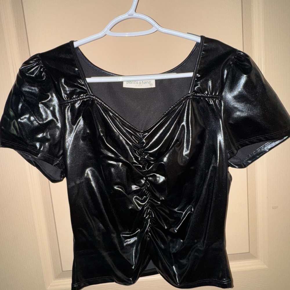 Black Faux Leather Women's Top NWOT